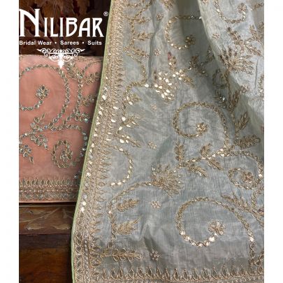 Salmon Peach Georgette Unstitched Suit