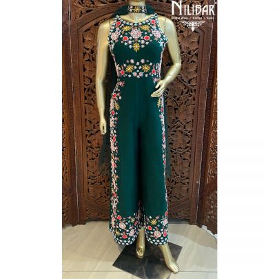 Hunter Green Silk Net Jumpsuit