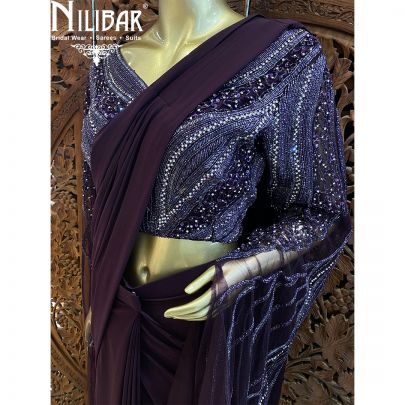 Wine Lycra Net Drape Saree