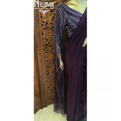 Wine Lycra Net Drape Saree