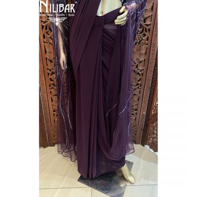 Wine Lycra Net Drape Saree