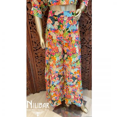 Multicolor Crepe Crop Top With Palazzo 