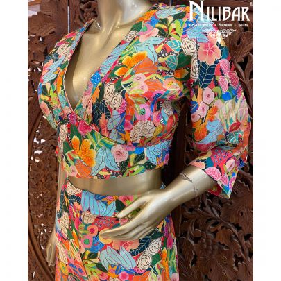 Multicolor Crepe Crop Top With Palazzo 