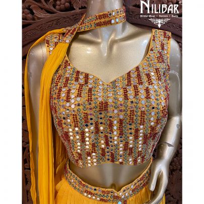 Yellow Chinon Silk Dhoti Set