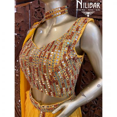 Yellow Chinon Silk Dhoti Set