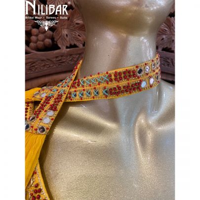 Yellow Chinon Silk Dhoti Set