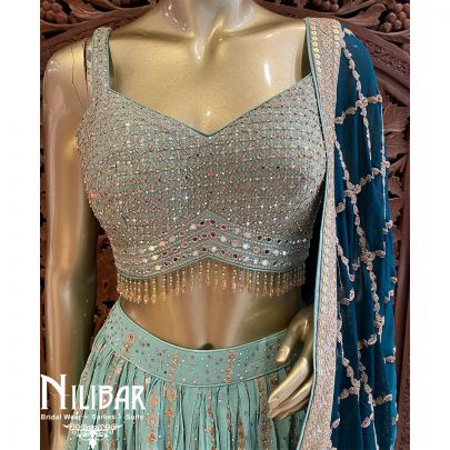 Sea green And Peacock Georgette Casual Lehenga