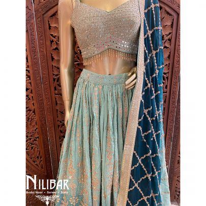 Sea green And Peacock Georgette Casual Lehenga