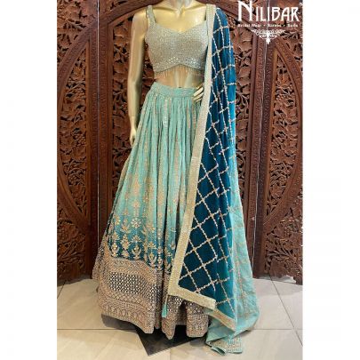 Sea green And Peacock Georgette Casual Lehenga