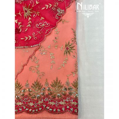 Peach & Hot Pink Organza Unstitched Suit