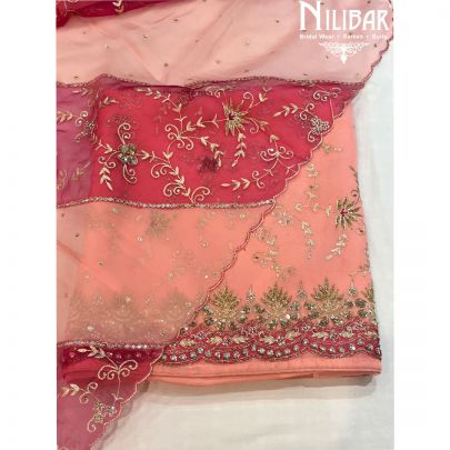 Peach & Hot Pink Organza Unstitched Suit