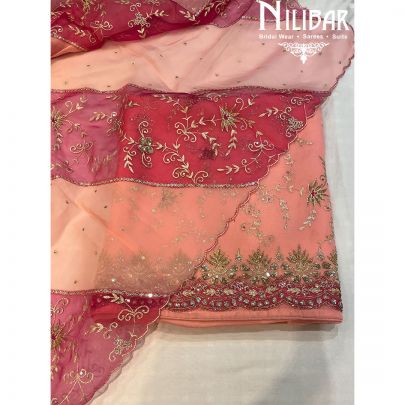 Peach & Hot Pink Organza Unstitched Suit