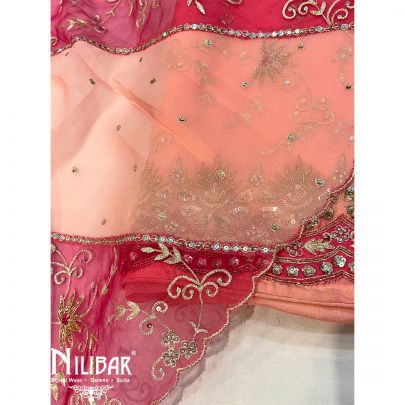 Peach & Hot Pink Organza Unstitched Suit