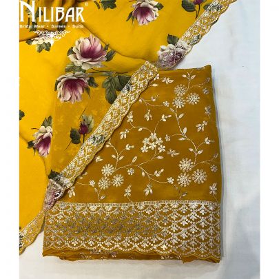 Mustard Yellow Crepe Unstitched Suit
