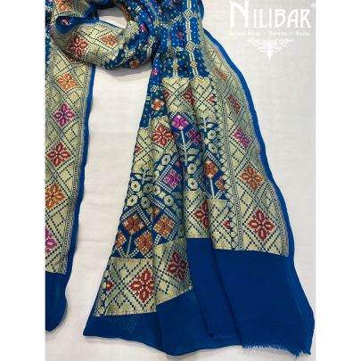 Blue Georgette Bandhani Dupatta.