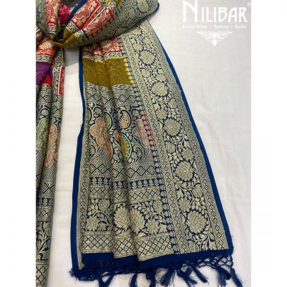 Navy Blue Georgette Banarasi Dupatta.