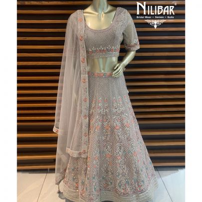 Mushroom Beige Net Lehenga