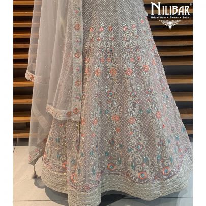 Mushroom Beige Net Lehenga