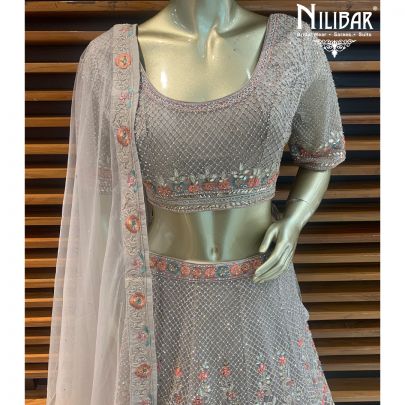 Mushroom Beige Net Lehenga