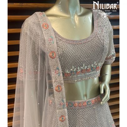 Mushroom Beige Net Lehenga