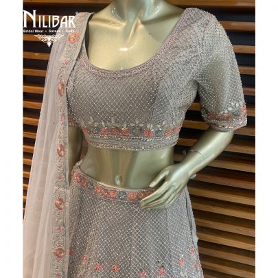 Mushroom Beige Net Lehenga