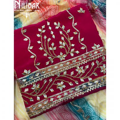 Megenta Crepe Organza Unstitched Suit