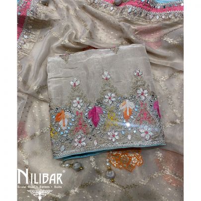 Beige Lame Unstitched Suit