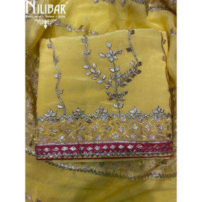 Light Yellow Crepe Chinon Unstitched Suit