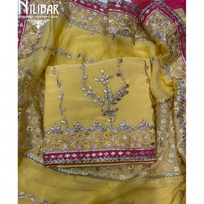 Light Yellow Crepe Chinon Unstitched Suit