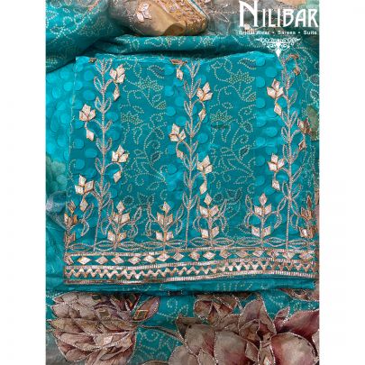 Firozi Crepe Chinon Unstitched Suit