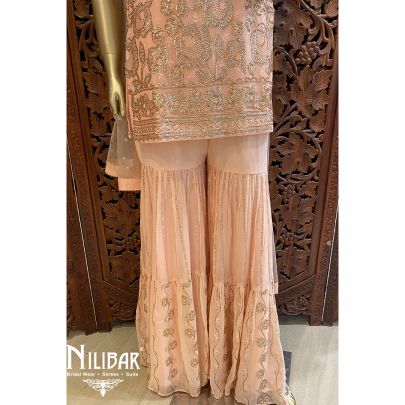 Peach Georgette Net Garara Suit