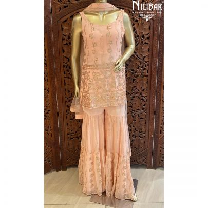 Peach Georgette Net Garara Suit