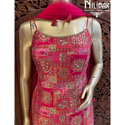 Hot Pink Silk Net Garara Suit