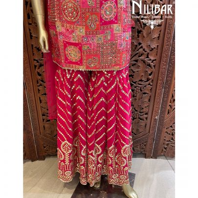 Hot Pink Silk Net Garara Suit