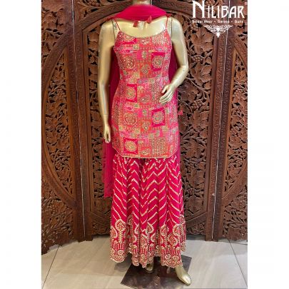 Hot Pink Silk Net Garara Suit
