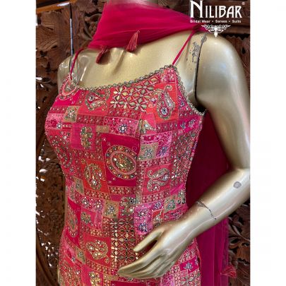 Hot Pink Silk Net Garara Suit