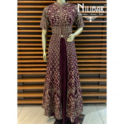 Wine Georgette Jacket Style Lehenga