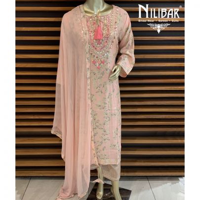 Peach Cotton Printed Suit