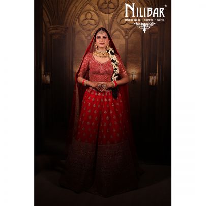 Red Silk and Net Lehenga