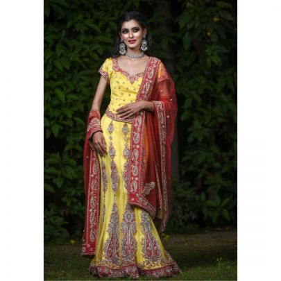 Yellow and Red Silk Lehenga