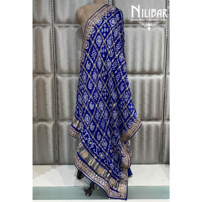 Royal Blue Bandhani Gaji Silk Dupatta