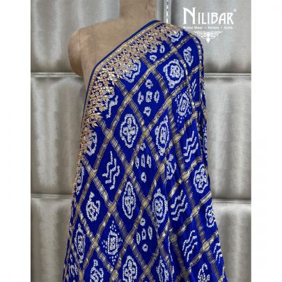 Royal Blue Bandhani Gaji Silk Dupatta