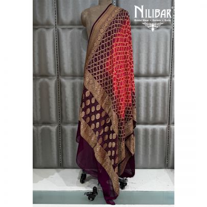 Wine Bandhani Gaji Silk Dupatta