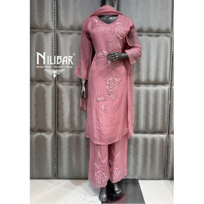 Blush Pink Organza chiffon Palazzo Suit