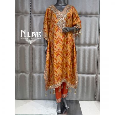 Orange Silk Kaftan Paired With Pant