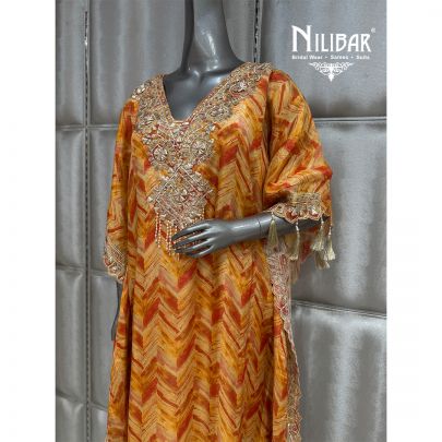 Orange Silk Kaftan Paired With Pant