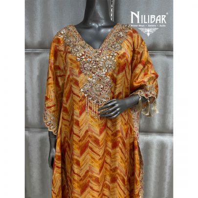 Orange Silk Kaftan Paired With Pant