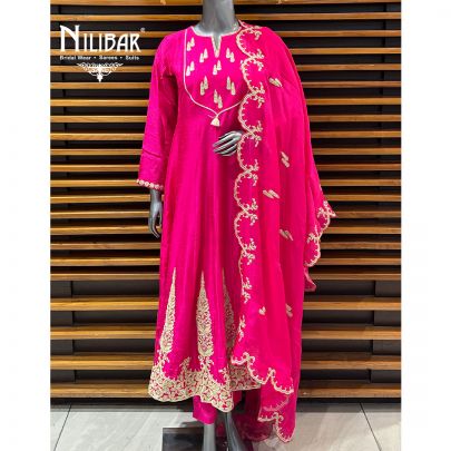 Magenta Pink Silk Anarkali Suit With Pants
