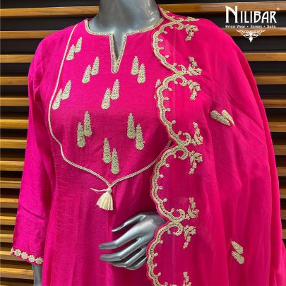 Magenta Pink Silk Anarkali Suit With Pants