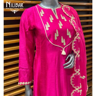 Magenta Pink Silk Anarkali Suit With Pants